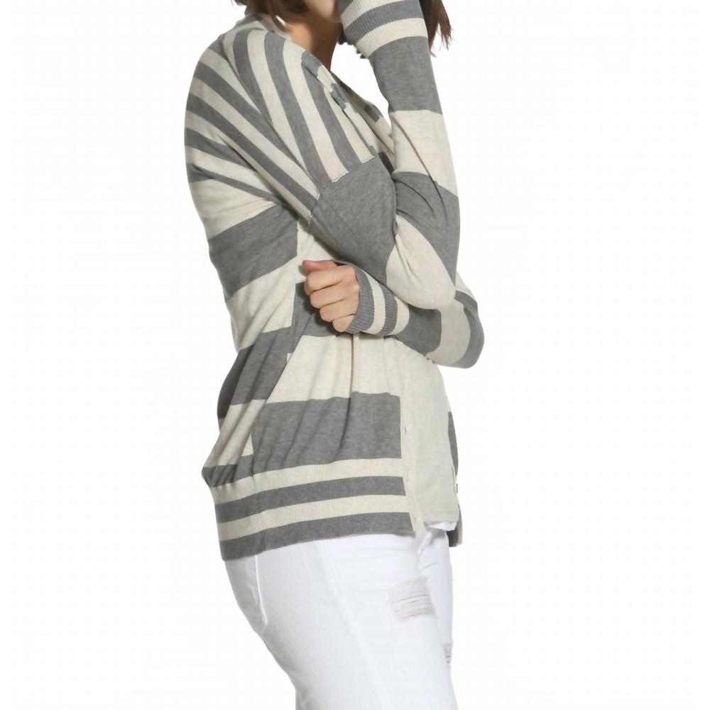 NEW LABEL+THREAD women's striped cotton cardigan in grey/ecru